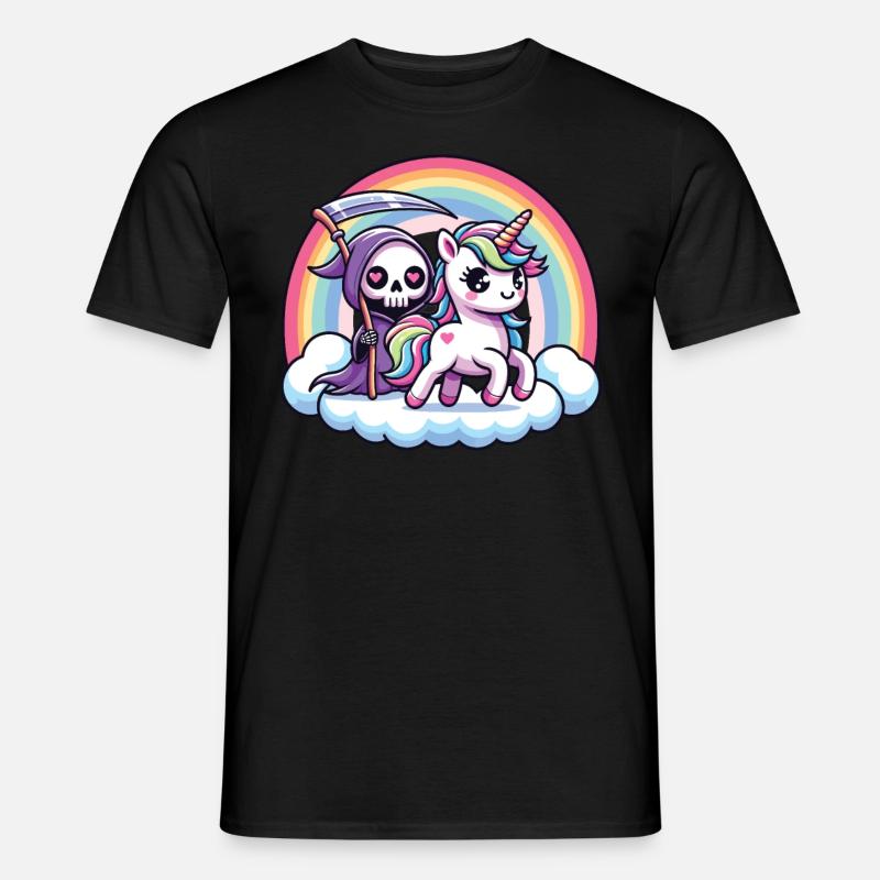 Niedliches Sensenmann und Einhorn Regenbogen - Männer T-Shirt - Schwarz