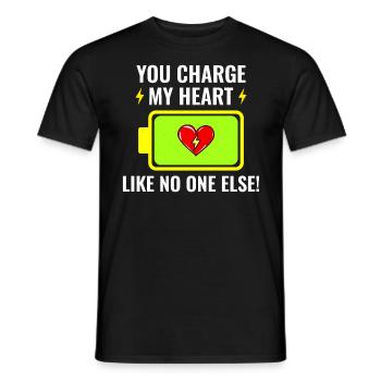 Elektriker Valentine: Du lädst mein Herz auf - Männer T-Shirt - Schwarz - Vorne - AI Model Male 178 light (178cm)