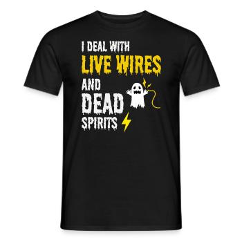 Electrician Halloween Humor Live Wires Dead Ghost - Men's T-Shirt - black - Front - AI Model Male 178 light (178cm)