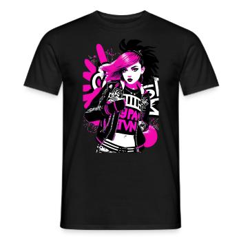 Urban Punk Street Art mit neonpinken Akzenten - Männer T-Shirt - Schwarz - Vorne - AI Model Male 178 light (178cm)