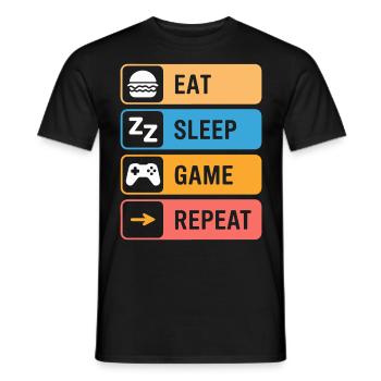 Eating, sleeping, gaming, repeating – gamer saying - Men's T-Shirt - black - Front - AI Model Male 178 light (178cm)