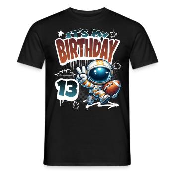 Astronaut 13th Birthday Football - Men's T-Shirt - black - Front - AI Model Male 178 light (178cm)