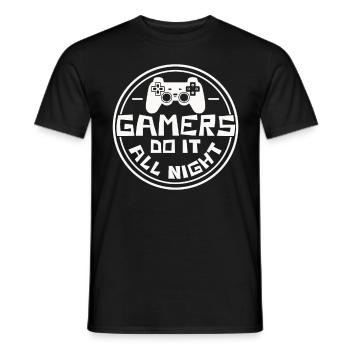 Gamer All Night Gambler Humor Gaming Gaming - Men's T-Shirt - black - Front - AI Model Male 178 light (178cm)