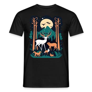 Enchanted Forest Wildlife Scene – Nature Adventure - Men's T-Shirt - black - Front - AI Model Male 178 light (178cm)