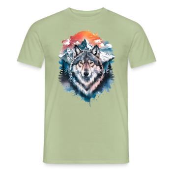 Wolf Wasserfarben Kunst Wölfe Kunstwerk Wolf - Männer T-Shirt - Sage - Vorne - AI Model Male 178 light (178cm)