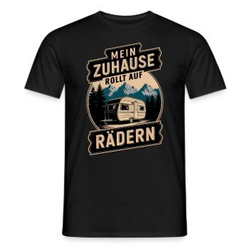 Zuhause Rollt Auf Rädern Retro Camping Wohnwagen - Männer T-Shirt - Schwarz - Vorne - AI Model Male 178 light (178cm)