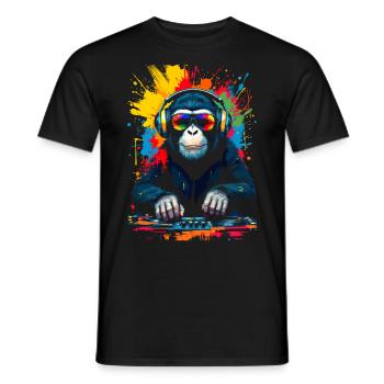 Monkey en tant que DJ, platine, disco, disc-jockey, EDM, soirée - T-shirt homme - noir - Devant - AI Model Male 178 light (178cm)
