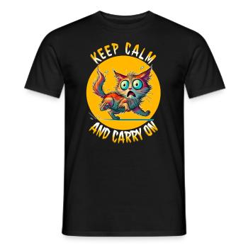 Keep Calm and Carry On - Erschreckte Katze & Weish - Männer T-Shirt - Schwarz - Vorne - AI Model Male 178 light (178cm)