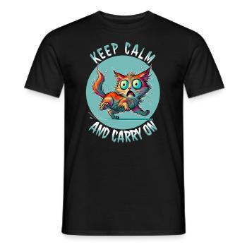 Keep Calm and Carry On - Erschreckte Katze & Weish - Männer T-Shirt - Schwarz - Vorne - AI Model Male 178 light (178cm)