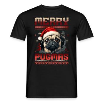 Merry Pugmas Ugly Christmas Mops Weihnachtsmütze - Männer T-Shirt - Schwarz - Vorne - AI Model Male 178 light (178cm)
