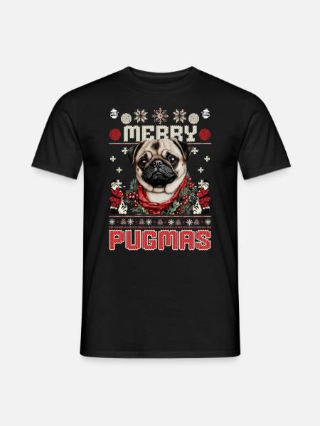 Ugly Christmas Mops Design – Merry Pugmas - Männer T-Shirt - Schwarz