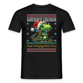 Ugly Christmas Dino Weihnachten Merry Crisis - Männer T-Shirt - Schwarz - Vorne - AI Model Male 178 light (178cm)