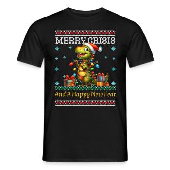 Dino Weihnachten Merry Crisis Ugly Christmas - Männer T-Shirt - Schwarz - Vorne - AI Model Male 178 light (178cm)