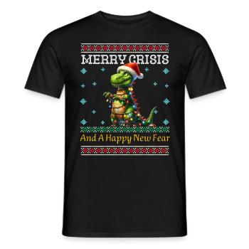 Merry Crisis Weihnachten Dino Ugly Christmas - Männer T-Shirt - Schwarz - Vorne - AI Model Male 178 light (178cm)