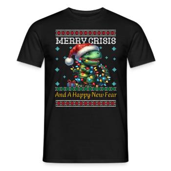 Dino Merry Crisis Ugly Christmas Weihnachten - Männer T-Shirt - Schwarz - Vorne - AI Model Male 178 light (178cm)