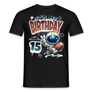 Astronaut 15th Birthday Football - Men's T-Shirt - black - Front - AI Model Male 178 light (178cm)