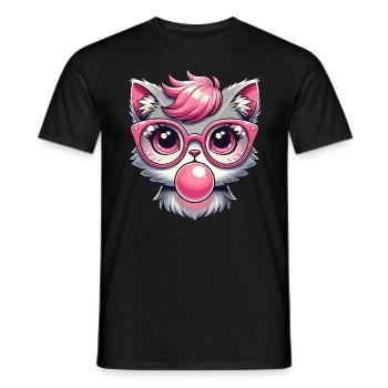 Katze mit Brille, Kätzchen, Kaugummi, Kawaii - Männer T-Shirt - Schwarz - Vorne - AI Model Male 178 light (178cm)
