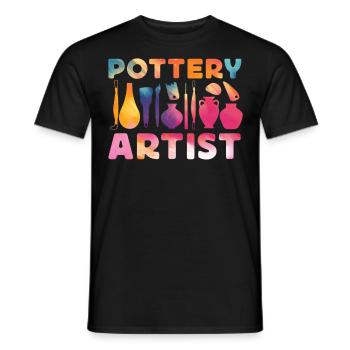Pottery Ceramics Artist Watercolor - Men's T-Shirt - black - Front - AI Model Male 178 light (178cm)