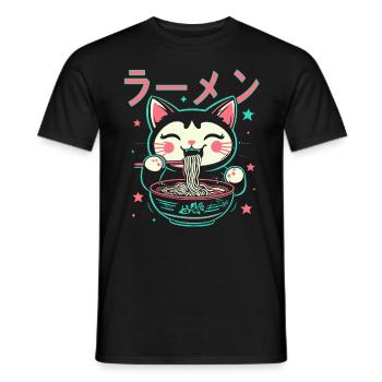 Cat, Ramen, Japanese Noodles, Funny Kawaii - Men's T-Shirt - black - Front - AI Model Male 178 light (178cm)