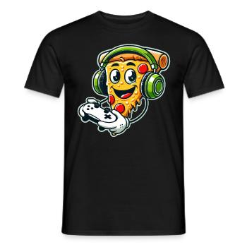 Gaming, Video Gamer, Zocker, Pizza & Controller - Männer T-Shirt - Schwarz - Vorne - AI Model Male 178 light (178cm)