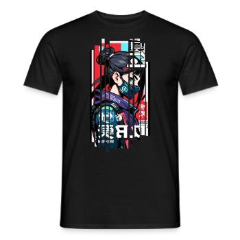 Ver.1 - Cyborg Japan rouge bleu kanji - T-shirt homme - noir - Devant - AI Model Male 178 light (178cm)