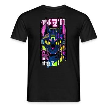 Ver.1 - Cyborg chat néon kanji - T-shirt homme - noir - Devant - AI Model Male 178 light (178cm)