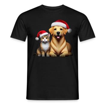 Christmas Corgi and Cat - Männer T-Shirt - Schwarz - Vorne - AI Model Male 178 light (178cm)