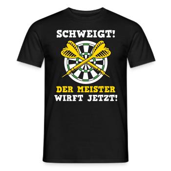 Dart Spieler SCHWEIGT! DER MEISTER WIRFT JETZT! - Männer T-Shirt - Schwarz - Vorne - AI Model Male 178 light (178cm)