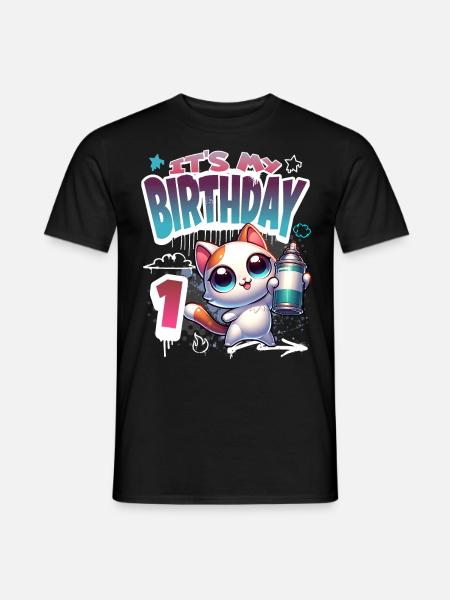 1st Birthday Cat Graffiti - Men's T-Shirt - black