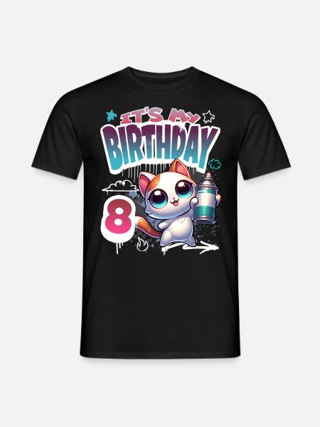 8th Birthday Cat Graffiti - Men's T-Shirt - black