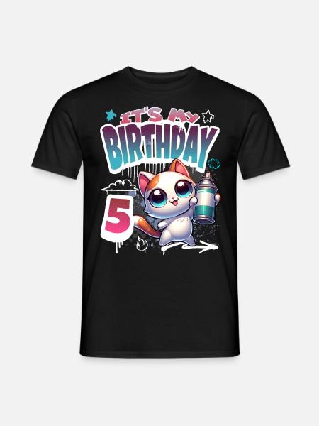 5th Birthday Cat Graffiti - Men's T-Shirt - black