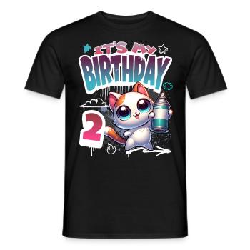 2nd Birthday Cat Graffiti - Men's T-Shirt - black - Front - AI Model Male 178 light (178cm)