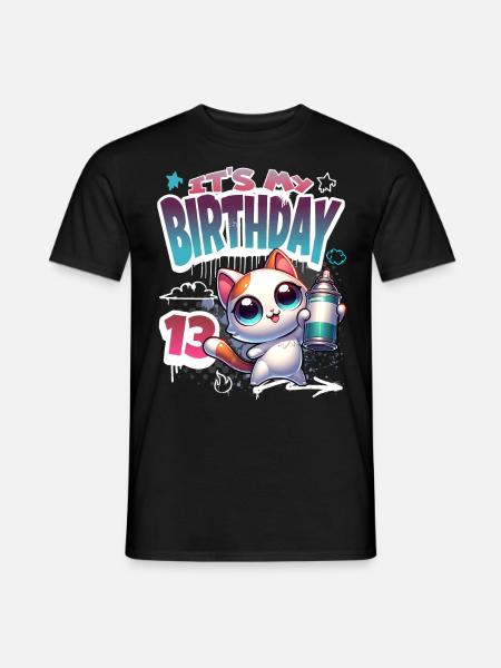 13th Birthday Cat Graffiti - Men's T-Shirt - black