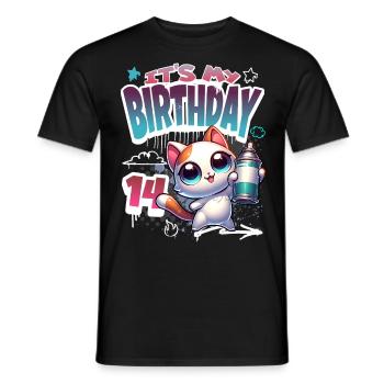 Graffiti de chat 14e anniversaire - T-shirt homme - noir - Devant - AI Model Male 178 light (178cm)