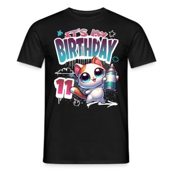 11th Birthday Cat Graffiti - Men's T-Shirt - black - Front - AI Model Male 178 light (178cm)