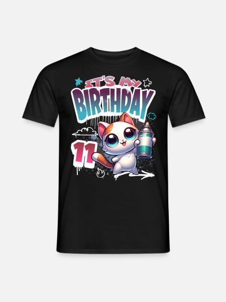 11th Birthday Cat Graffiti - Men's T-Shirt - black
