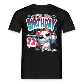 12th Birthday Cat Graffiti - Men's T-Shirt - black - Front - AI Model Male 178 light (178cm)