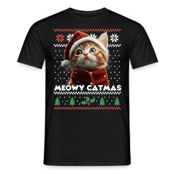 Le look de Noël assorti de Meowy Catma avec chaton - T-shirt homme - noir - Devant - AI Model Male 178 light (178cm)