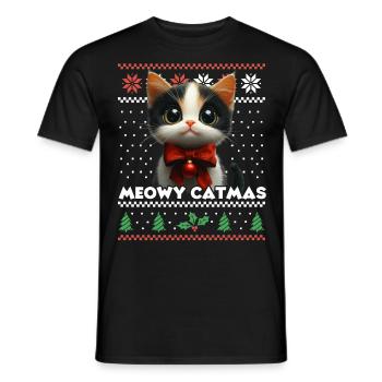 Meowy Catmas Noël assorti Look avec rouge - T-shirt homme - noir - Devant - AI Model Male 178 light (178cm)