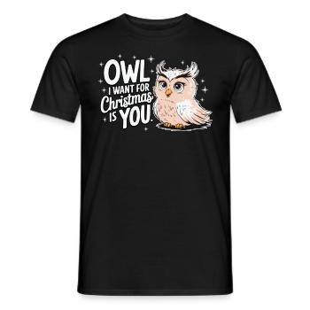 hibou que je veux pour Noël Lustige Eule Weihnachten - T-shirt homme - noir - Devant - AI Model Male 178 light (178cm)