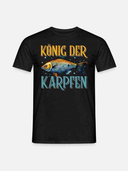 Angler Outfit KÖNIG DER KARPFEN Lustiges Angeln - Männer T-Shirt - Schwarz