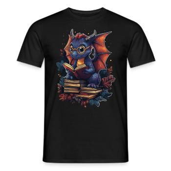 Lila Drache mit Brille Fantasie für Bücherfreunde - Männer T-Shirt - Schwarz - Vorne - AI Model Male 178 light (178cm)