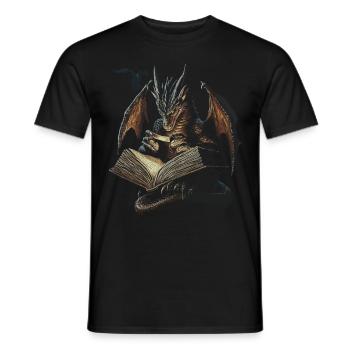 Dark Dragon with Book – Mystical Fantasy - Men's T-Shirt - black - Front - AI Model Male 178 light (178cm)