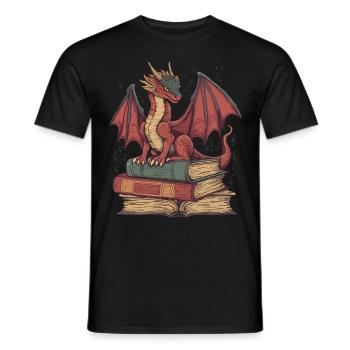 Red Dragon on Books – Fantasy for Readers - Men's T-Shirt - black - Front - AI Model Male 178 light (178cm)