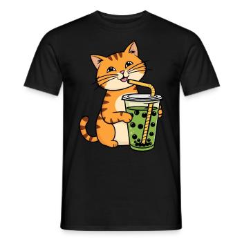 Katze Bubble Tea Grüner Matcha Boba Tee - Männer T-Shirt - Schwarz - Vorne - AI Model Male 178 light (178cm)