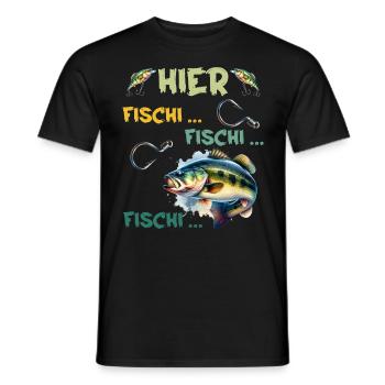 Angler HIER FISCHI FISCHI FISCHI Lustiges Angeln - Männer T-Shirt - Schwarz - Vorne - AI Model Male 178 light (178cm)