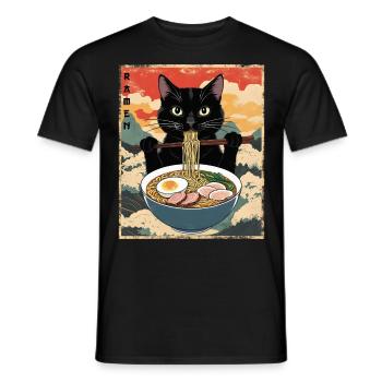 Vintage Cat Ramen - Men's T-Shirt - black - Front - AI Model Male 178 light (178cm)