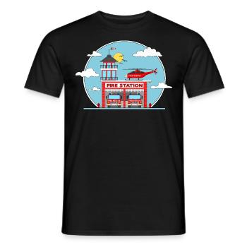 Fire Station with Helicopter and Fire Engine - Männer T-Shirt - Schwarz - Vorne - AI Model Male 178 light (178cm)
