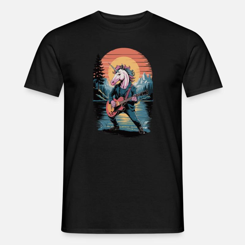 Punk-Einhorn mit Gitarre - Männer T-Shirt - Schwarz