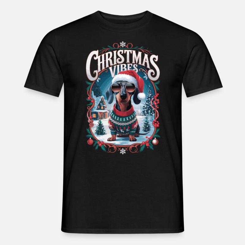 Dackel Christmas Vibes - Männer T-Shirt - Schwarz